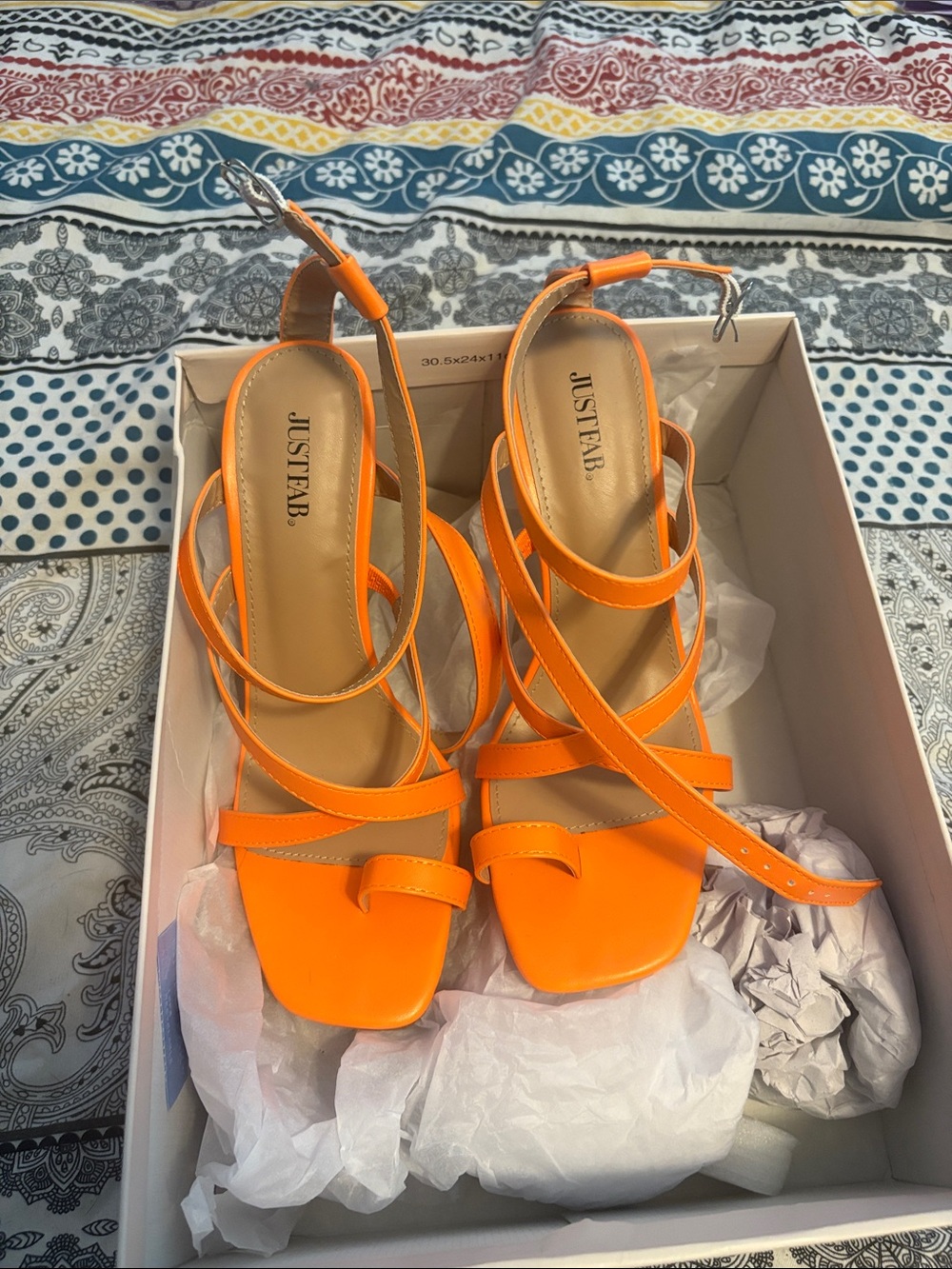 JustFab Neon Orange Strappy Block Heel Sandals